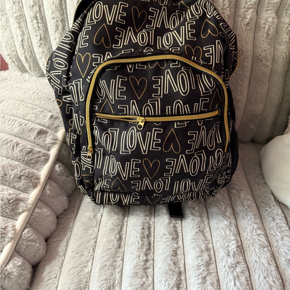 Black and Gold Love Print Backpack